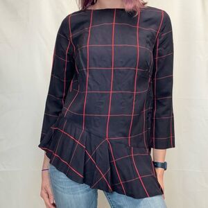 Escada Sport Women's Tunic Blouse Navy Blue Red 38 S SM Small Windowpane Plaid